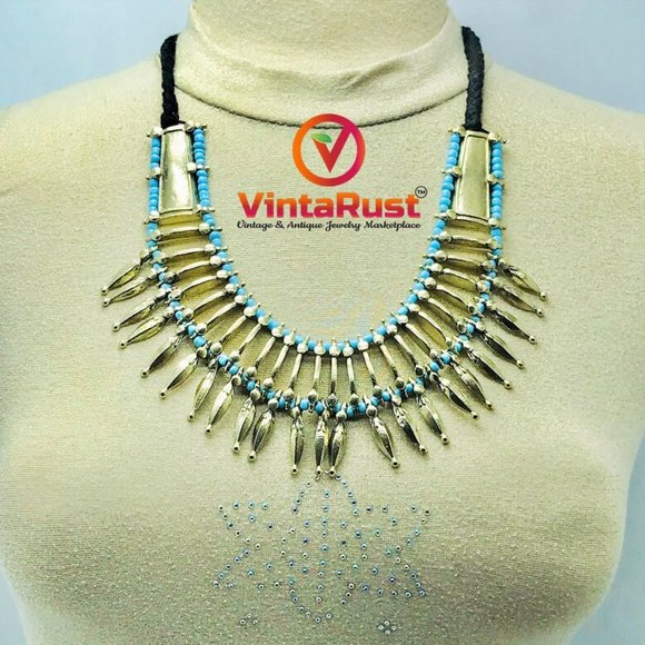 Afghan Ethnic Jewelry Set, Handmade Necklace With Earrings, Silver Metal Spikes - Picture 1 of 8